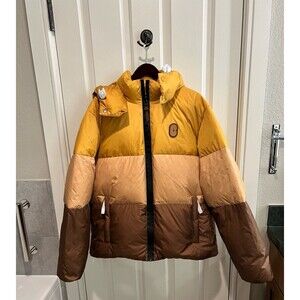 Coach Mens Multi Colorblock Down Brown/Yellow Jacket
